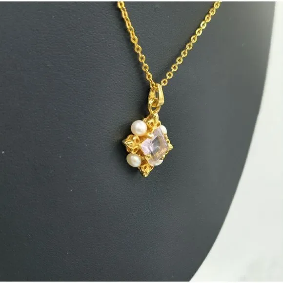 Vintage gold Alexandrite pearl pendant necklace - Picture 2 of 8